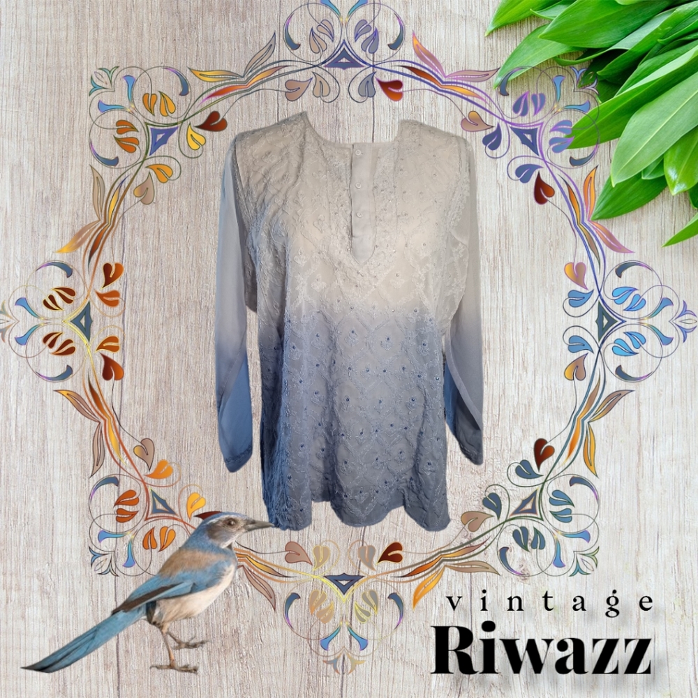 Vintage Riwazz Sheer Blouse w\ Embroidery, Sequin, & Jingle Bell Embellishments